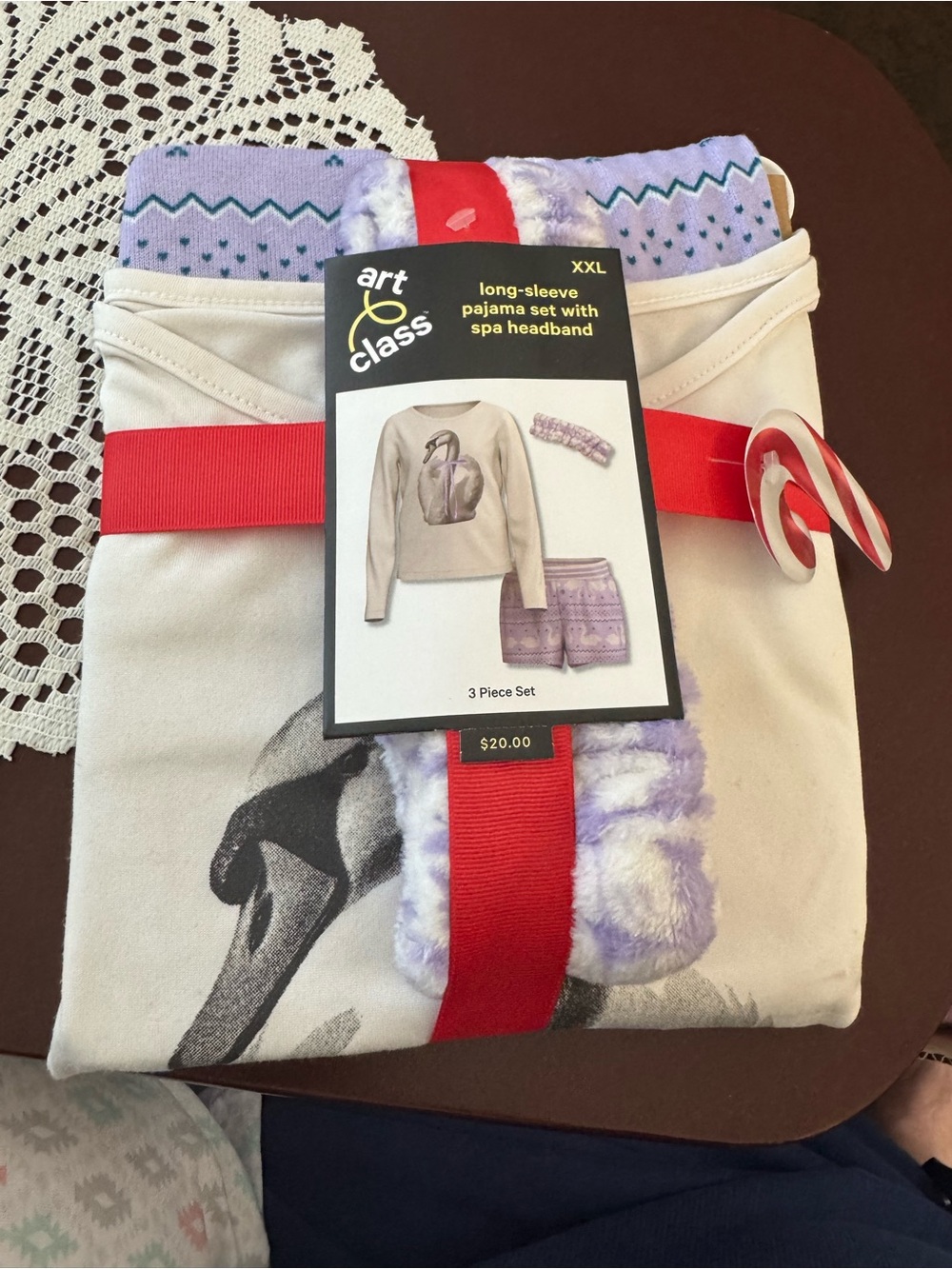 art class Lavender and Cream Swan Pajama Set with Spa Headband